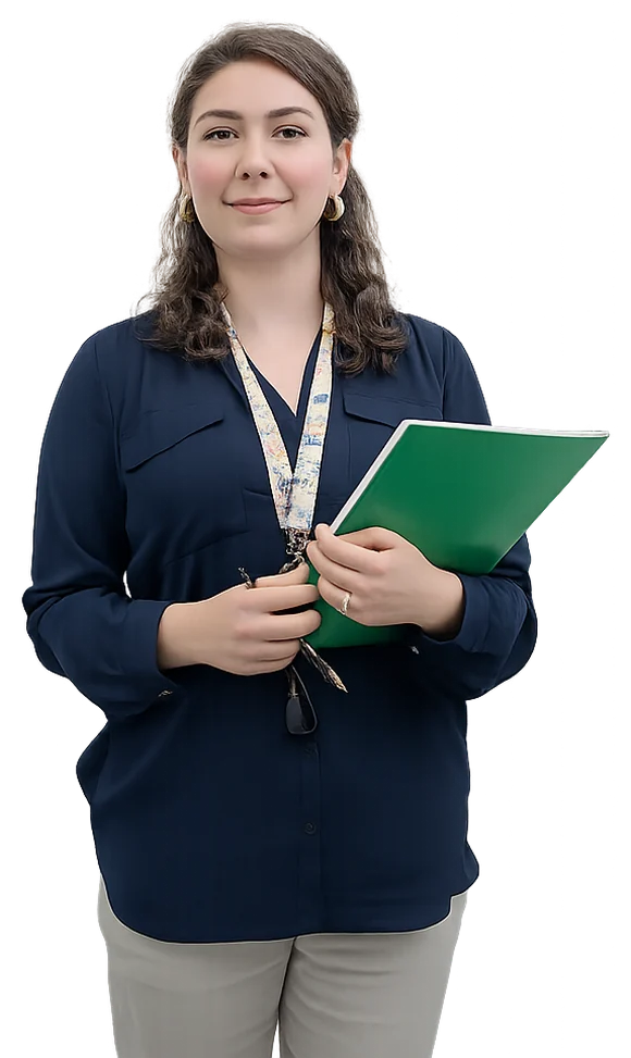 A smiling San Antonio teacher holding a folder