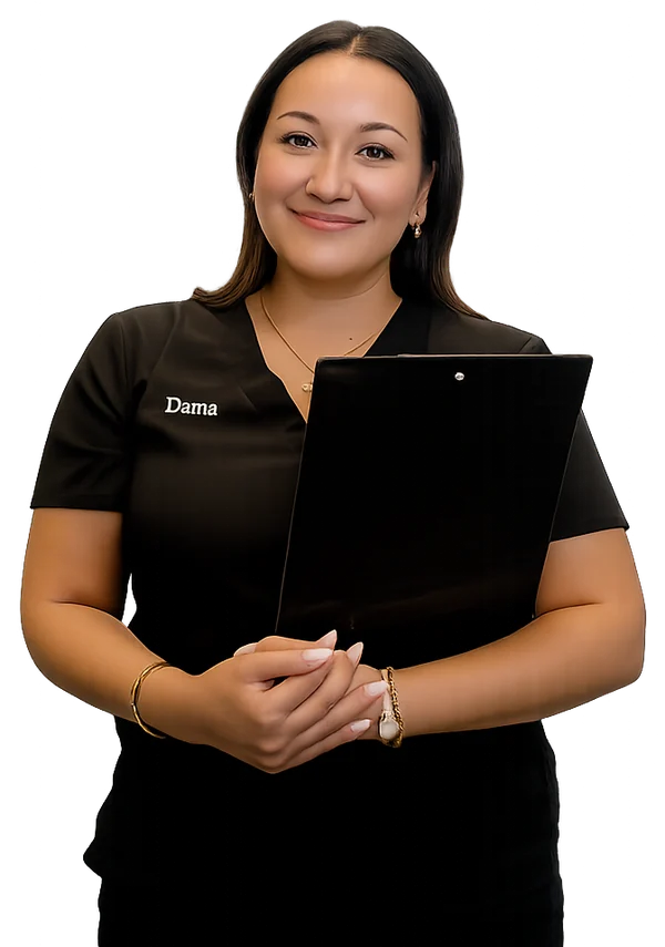 A smiling San Antonio healthcare worker holding a clipboard